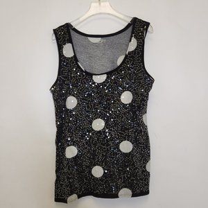 Loft Polka Dot Top Medium Black White Sleeveless Scoop Neck Sequins